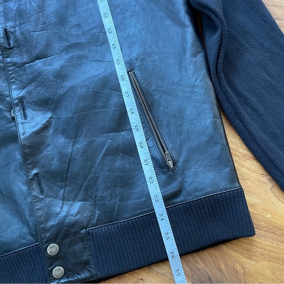 Tre Vero Men's Black Leather Sweater Jacket Button Front Stand Collar size L - Picture 13 of 14